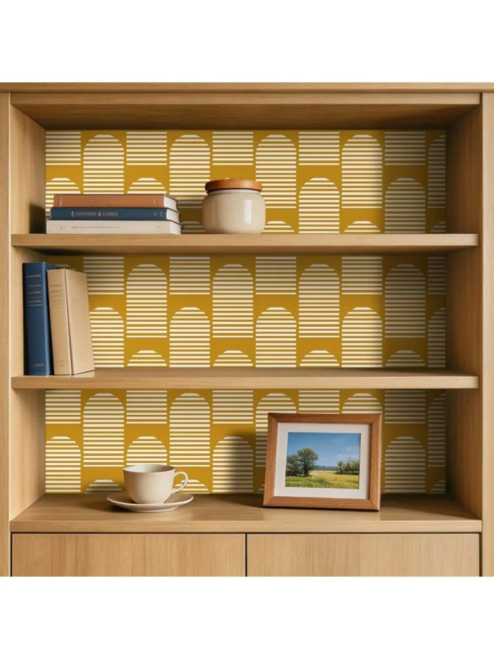 Vintage Dark Yellow Geometric Peel and Stick Wallpaper - Boho Mid Century Modern